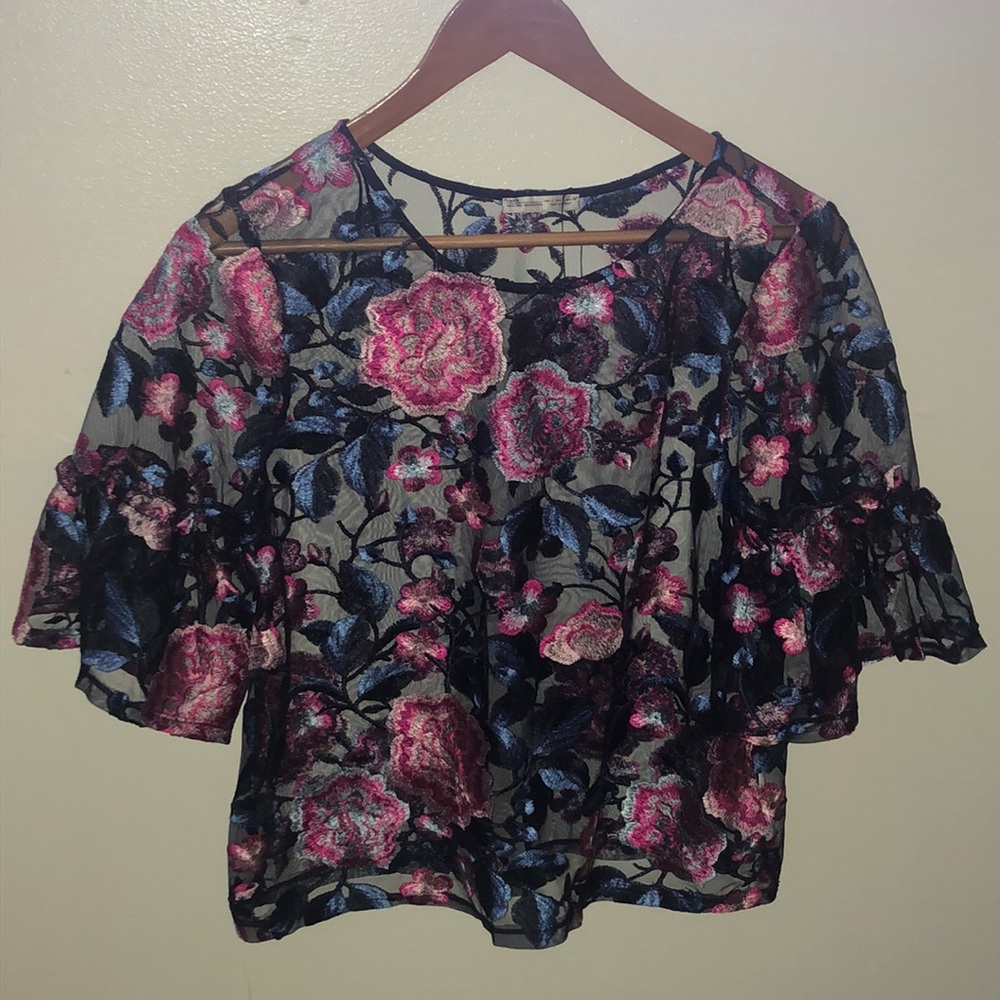 Zara embroidered organza blouse
